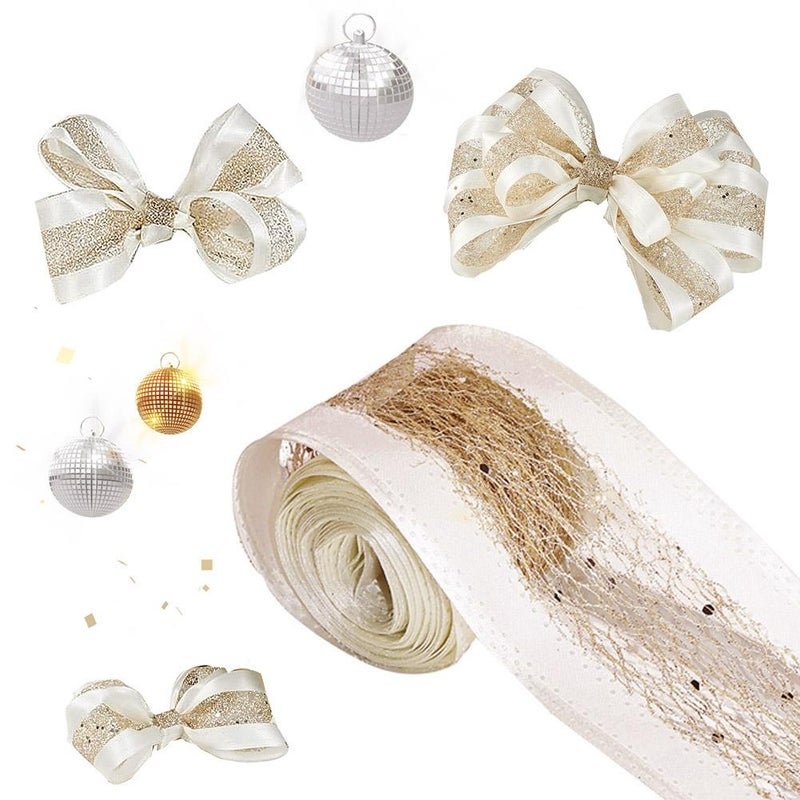 Christmas Ribbons for Gift Wrapping,1 Roll 5.5 Yards Fabric Ribbon Use for Bows Bouquet,2.46 Inch Wide Glitter Wrapping Ribbons Xmas Decorative Ribbon for Wreath Bow Gift Decor (Style A) - Image 3